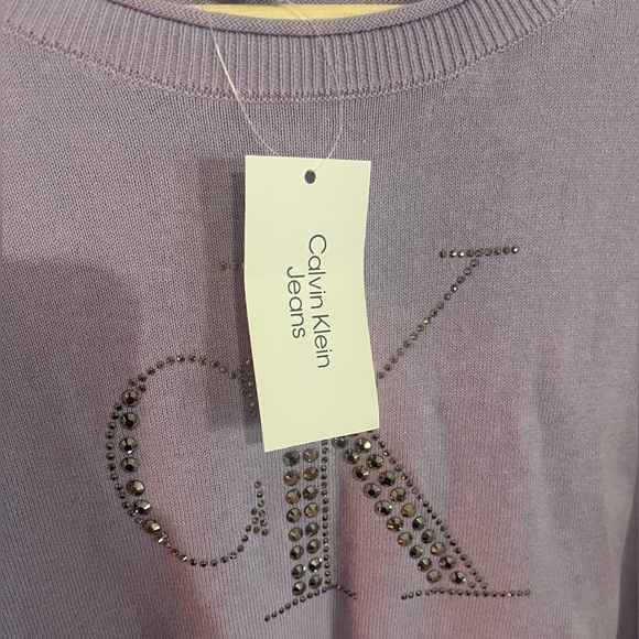 NWT Calvin Klein Jeans Purple Pull Over Sweater Rhinestone Logo XS - Picture 7 of 9